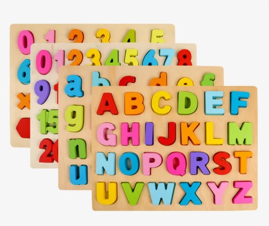 Kreative Holzpuzzles, ABC-Buchstaben und Zahlen, Montessori-Lernbrett, Lernspielzeug für Kleinkinder